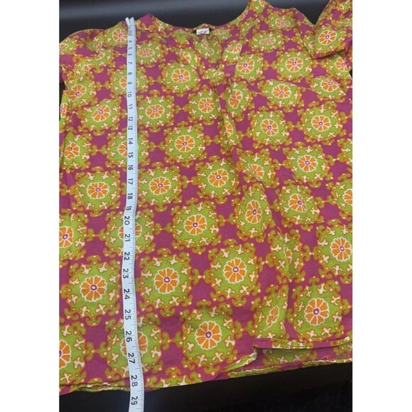 J CREW Women’s Colorful Retro Cotton V Neck Bell Sleeve Pullover Blouse Top Sz M - Picture 7 of 7